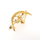 Antique Moon Brooch - Edwardian 10k Yellow Gold Natural Seed Pearl Flower Trio Pin - Circa 1910s Celestial Crescent Bouquet Fine Jewelry