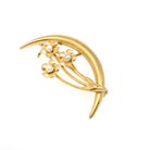 Antique Moon Brooch - Edwardian 10k Yellow Gold Natural Seed Pearl Flower Trio Pin - Circa 1910s Celestial Crescent Bouquet Fine Jewelry