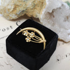 Antique Moon Brooch - Edwardian 10k Yellow Gold Natural Seed Pearl Flower Trio Pin - Circa 1910s Celestial Crescent Bouquet Fine Jewelry