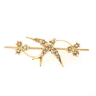 Antique Bird Brooch - Edwardian 15CT English Yellow Gold Seed Pearls Nature Inspired Bar Pin - Circa 1910s Leaf Fine Swallow Lapel Jewelry