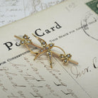 Antique Bird Brooch - Edwardian 15CT English Yellow Gold Seed Pearls Nature Inspired Bar Pin - Circa 1910s Leaf Fine Swallow Lapel Jewelry