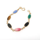 Vintage Scarab Bracelet - Retro 12k Gold Filled Carved Natural Gemstones - Circa 1960s Egyptian Revival Style Symbolic Panel Linked Jewelry