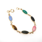 Vintage Scarab Bracelet - Retro 12k Gold Filled Carved Natural Gemstones - Circa 1960s Egyptian Revival Style Symbolic Panel Linked Jewelry