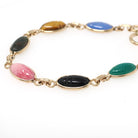 Vintage Scarab Bracelet - Retro 12k Gold Filled Carved Natural Gemstones - Circa 1960s Egyptian Revival Style Symbolic Panel Linked Jewelry