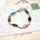 Vintage Scarab Bracelet - Retro 12k Gold Filled Carved Natural Gemstones - Circa 1960s Egyptian Revival Style Symbolic Panel Linked Jewelry