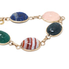 Vintage Scarab Bracelet - Retro 14k Gold Filled Carved Natural Gemstones - Circa 1960s Era Egyptian Revival Style Panel Statement Jewelry