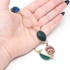 Vintage Scarab Bracelet - Retro 14k Gold Filled Carved Natural Gemstones - Circa 1960s Era Egyptian Revival Style Panel Statement Jewelry