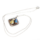 Morpho Butterfly Wing Necklace - Art Deco Sterling Silver Reverse Painted Dutch Girl Charm - Circa 1920s Patented England Opal Inlay Jewelry