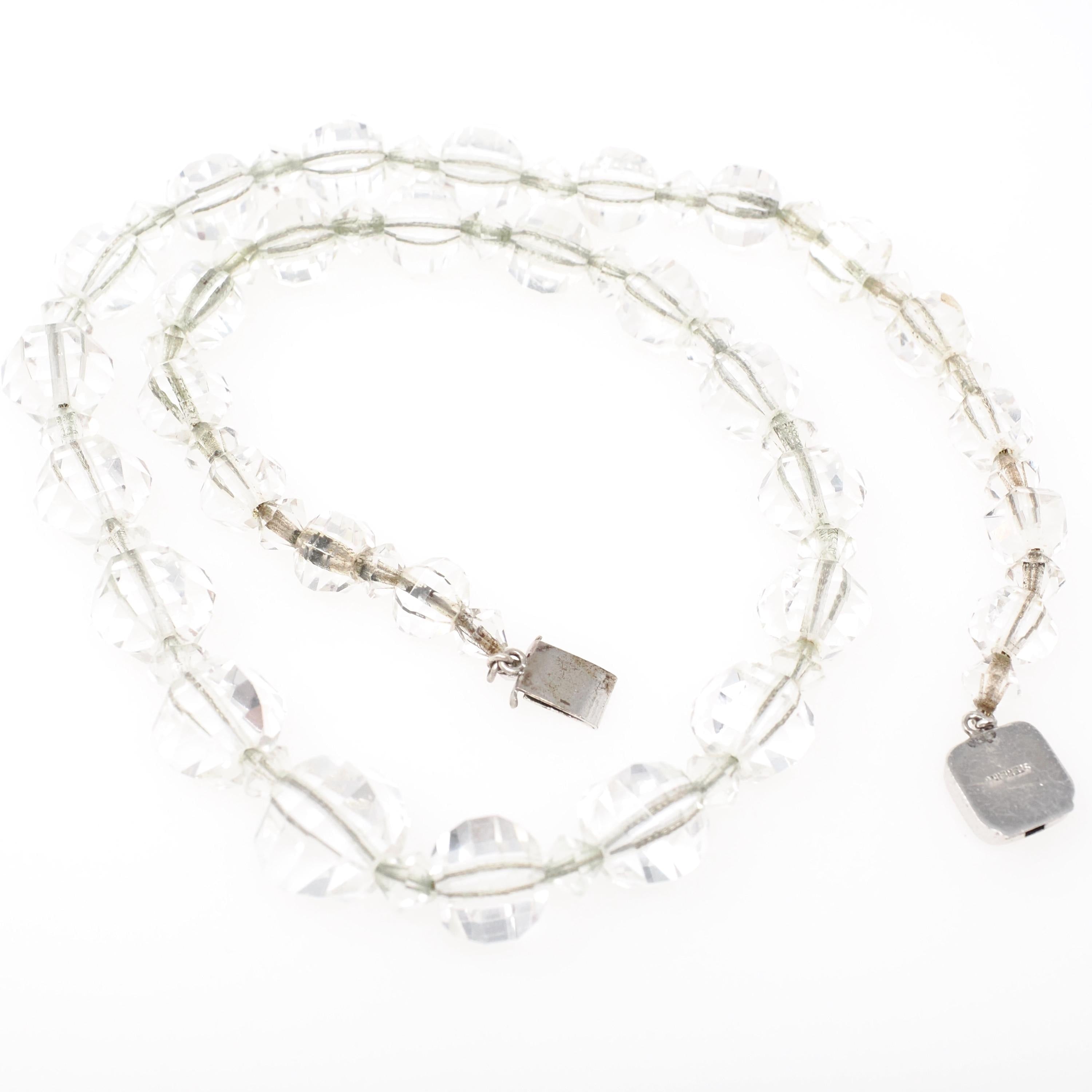 Rock Crystal Quartz Necklace - Art Deco Era Sterling Silver Crystal Facet Beads Graduated Strand - Circa 1920s 16.5" Flapper Fashion Jewelry