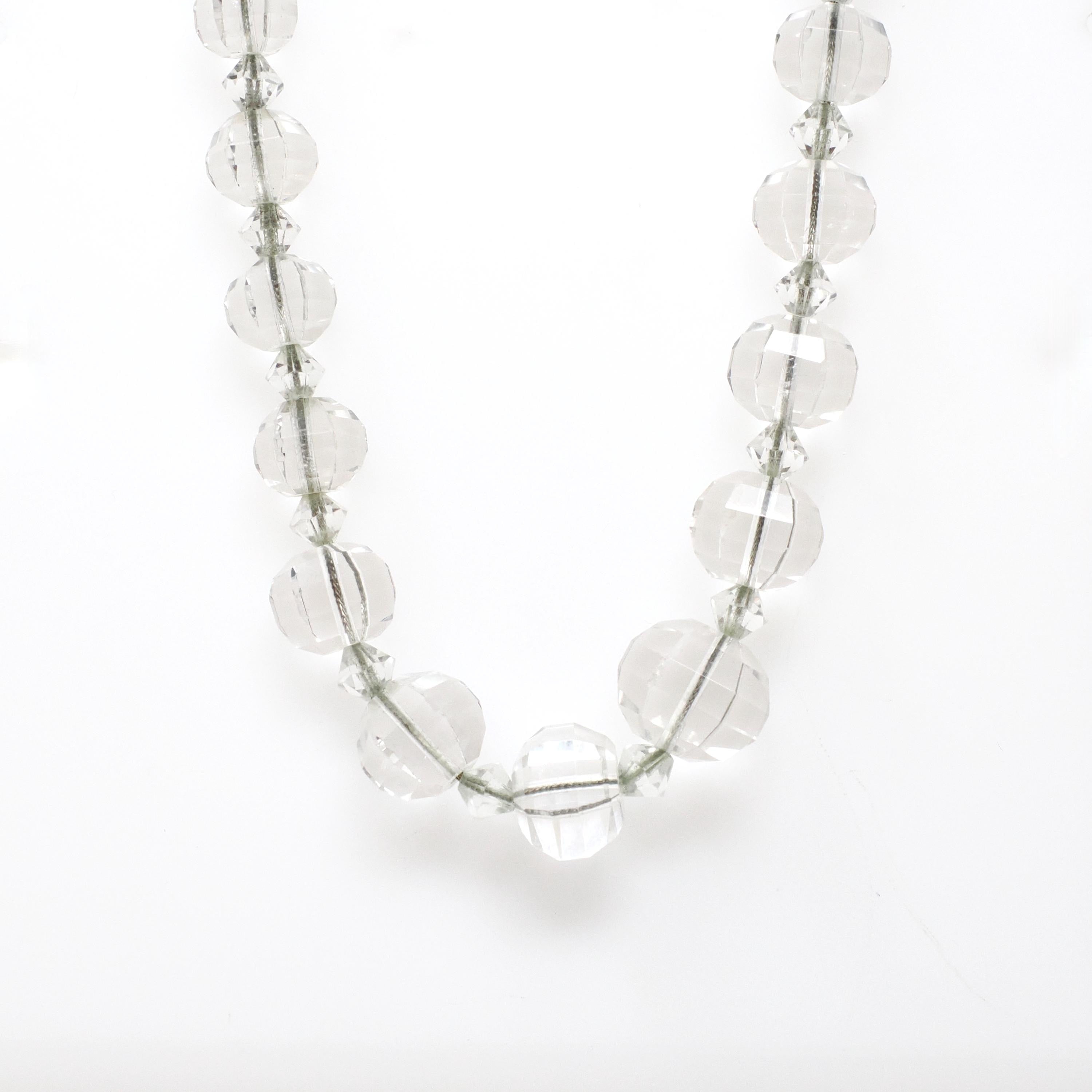 Rock Crystal Quartz Necklace - Art Deco Era Sterling Silver Crystal Facet Beads Graduated Strand - Circa 1920s 16.5" Flapper Fashion Jewelry