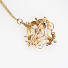 Art Nouveau Diamond Necklace - Edwardian 14k Yellow Gold Natural Diamond .31 CT Pendant Brooch Conversion - Early 1900s Era Fine Jewelry