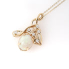 Opal & Diamond Pendant Necklace - Modern Era 14k Yellow Gold Freeform Swirl Cabochon Gemstone - Circa 1990s October Birthstone Fine Jewelry
