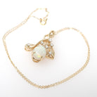 Opal & Diamond Pendant Necklace - Modern Era 14k Yellow Gold Freeform Swirl Cabochon Gemstone - Circa 1990s October Birthstone Fine Jewelry