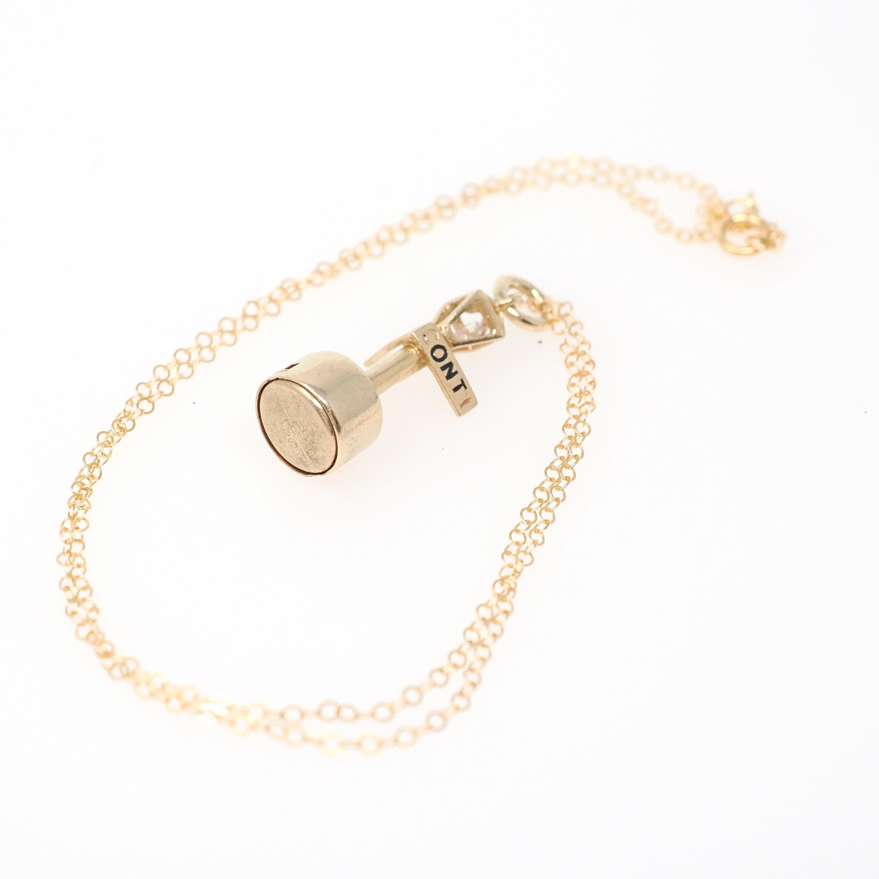 Vintage Lamppost Charm - Modernist 14k Yellow Gold Figural Battery Light Pendant Necklace - Circa 1970s New Orleans Bourbon St Fine Jewelry