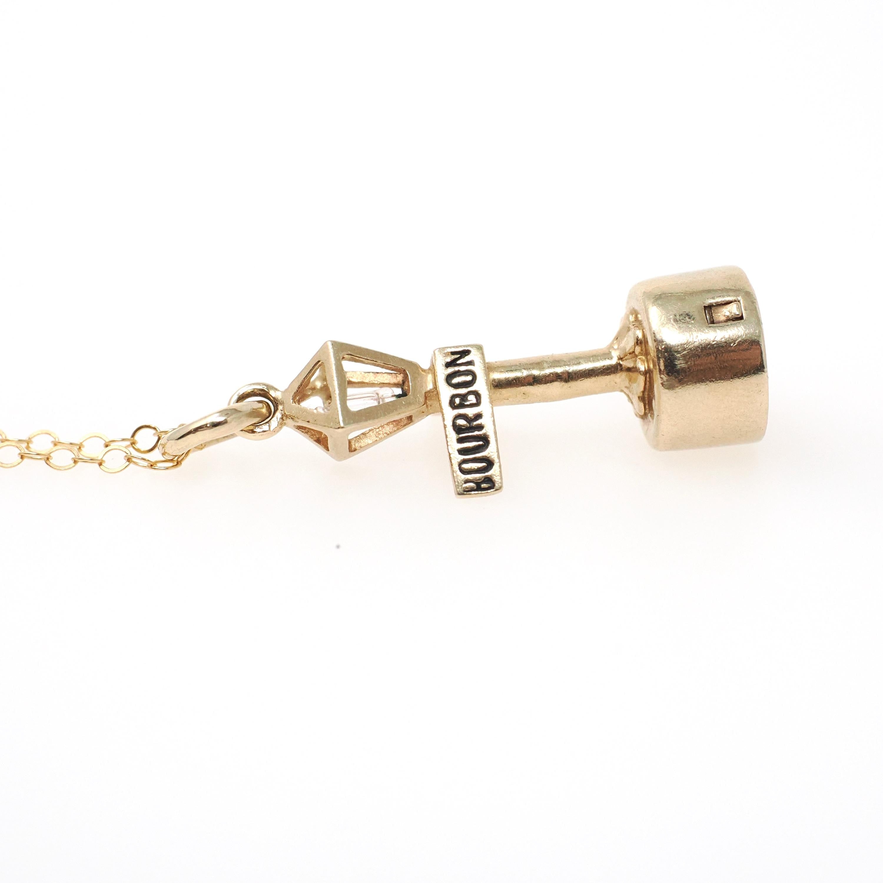 Vintage Lamppost Charm - Modernist 14k Yellow Gold Figural Battery Light Pendant Necklace - Circa 1970s New Orleans Bourbon St Fine Jewelry