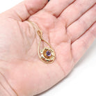 Vintage Amethyst Pendant - Retro 10k Yellow Natural Purple Gem Necklace - Circa 1940s Era Flower Teardrop Fine February Birthstone Jewelry