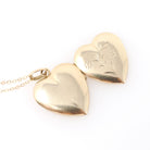 Vintage Heart Locket - Mid Century 14k Yellow Gold Flower Charm Necklace - Circa 1960s Era Fine Petite Photo Keepsake Ballou BAB Co Jewelry