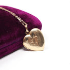 Vintage Heart Locket - Mid Century 14k Yellow Gold Flower Charm Necklace - Circa 1960s Era Fine Petite Photo Keepsake Ballou BAB Co Jewelry