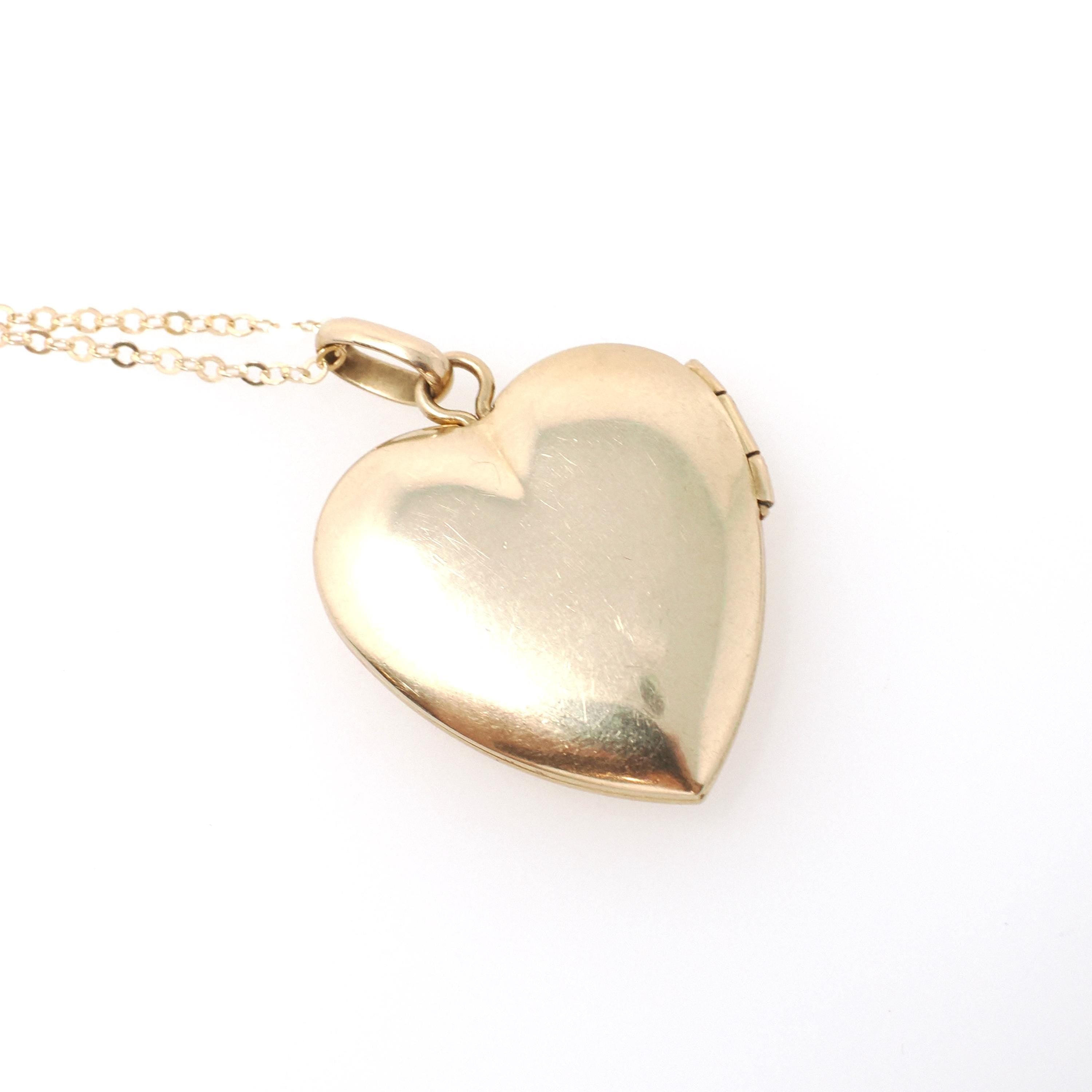 Vintage Heart Locket - Mid Century 14k Yellow Gold Flower Charm Necklace - Circa 1960s Era Fine Petite Photo Keepsake Ballou BAB Co Jewelry