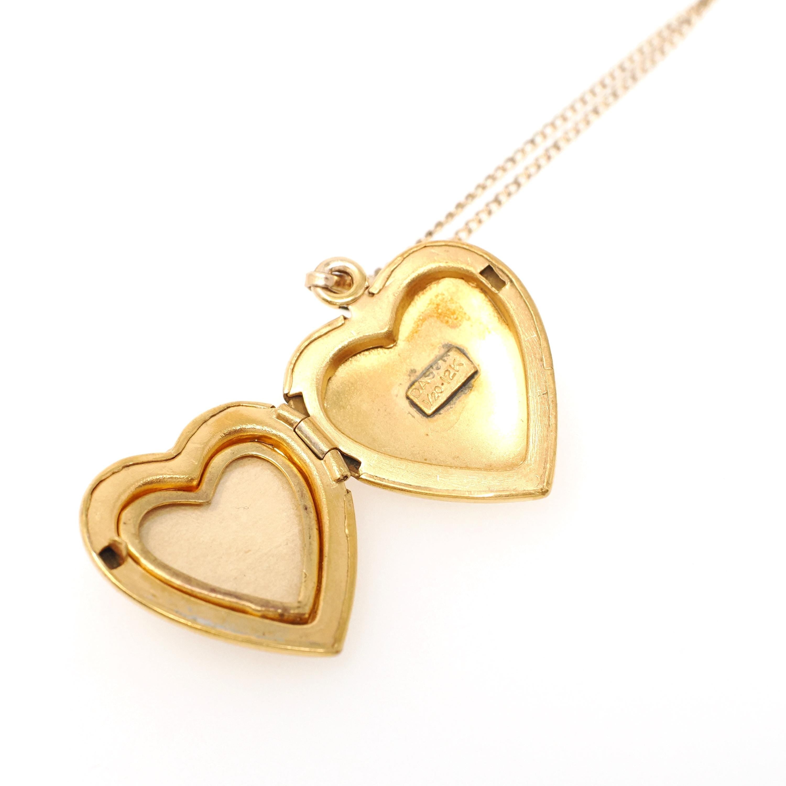 Vintage Heart Locket - Retro 12k Gold Filled Diamond Flower Pendant Necklace - Circa 1940s Era Statement Keepsake Photograph Dason Jewelry