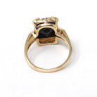 Vintage Onyx Ring - Mid Century 10k Yellow Gold Rectangular Black Cut Gem - Circa 1940s Era Size 3 1/4 Natural Diamond Chalcedony Jewelry