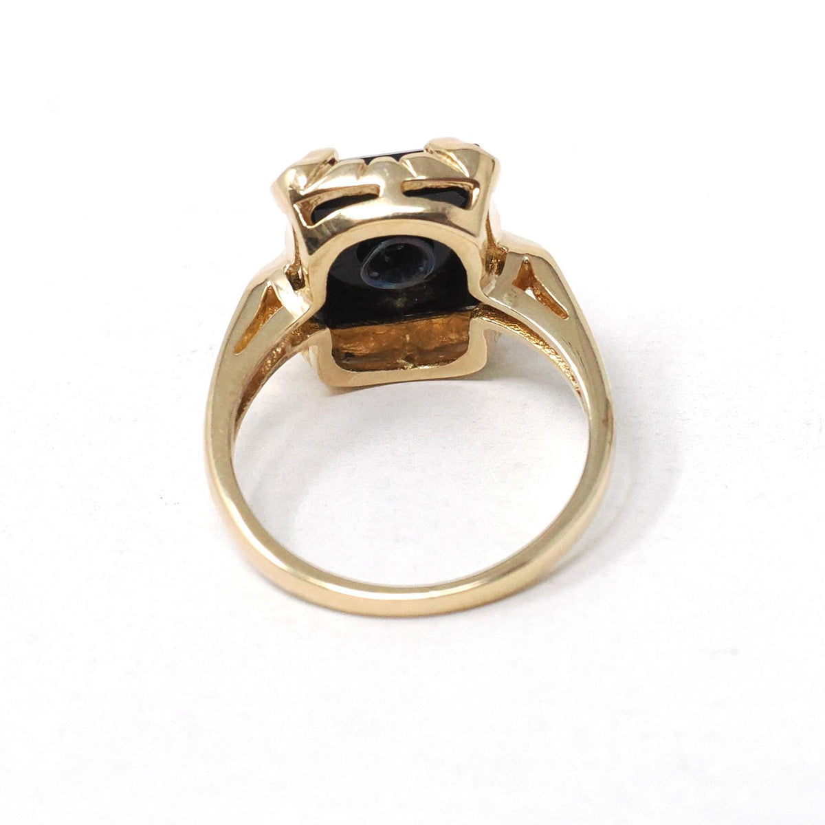 Vintage Onyx Ring - Mid Century 10k Yellow Gold Rectangular Black Cut Gem - Circa 1940s Era Size 3 1/4 Natural Diamond Chalcedony Jewelry