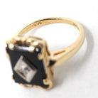 Vintage Onyx Ring - Mid Century 10k Yellow Gold Rectangular Black Cut Gem - Circa 1940s Era Size 3 1/4 Natural Diamond Chalcedony Jewelry