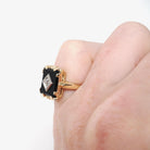 Vintage Onyx Ring - Mid Century 10k Yellow Gold Rectangular Black Cut Gem - Circa 1940s Era Size 3 1/4 Natural Diamond Chalcedony Jewelry