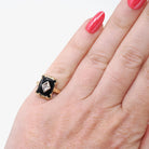 Vintage Onyx Ring - Mid Century 10k Yellow Gold Rectangular Black Cut Gem - Circa 1940s Era Size 3 1/4 Natural Diamond Chalcedony Jewelry