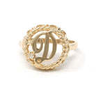Letter "D" Ring - Estate 14k Yellow Gold Natural Diamond Twisted Rope Design - Vintage Circa 1990s Era Size 4 1/4 Statement 90s Fine Jewelry