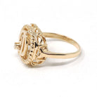 Letter "D" Ring - Estate 14k Yellow Gold Natural Diamond Twisted Rope Design - Vintage Circa 1990s Era Size 4 1/4 Statement 90s Fine Jewelry