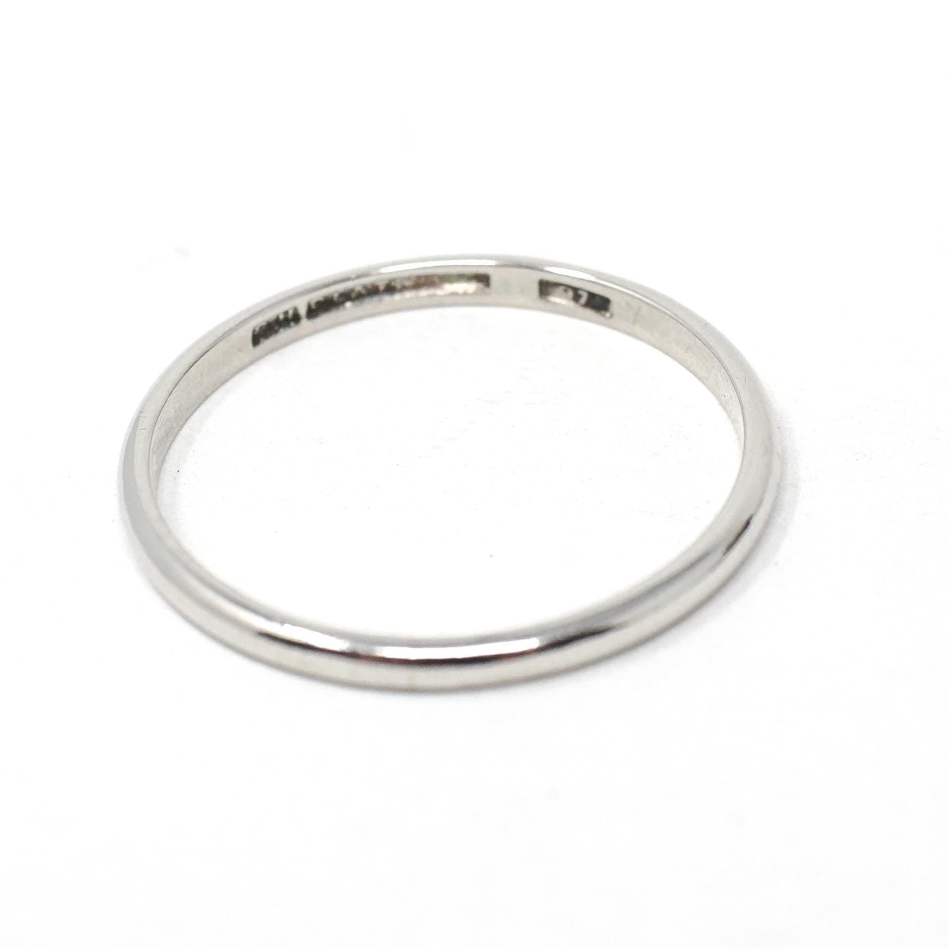 Platinum Wedding Band - Modern 1.8 MM Half Round Unadorned Classic Ring - Estate Circa 1990s Era Size 8 3/4 Heirloom Fine Stacking Jewelry