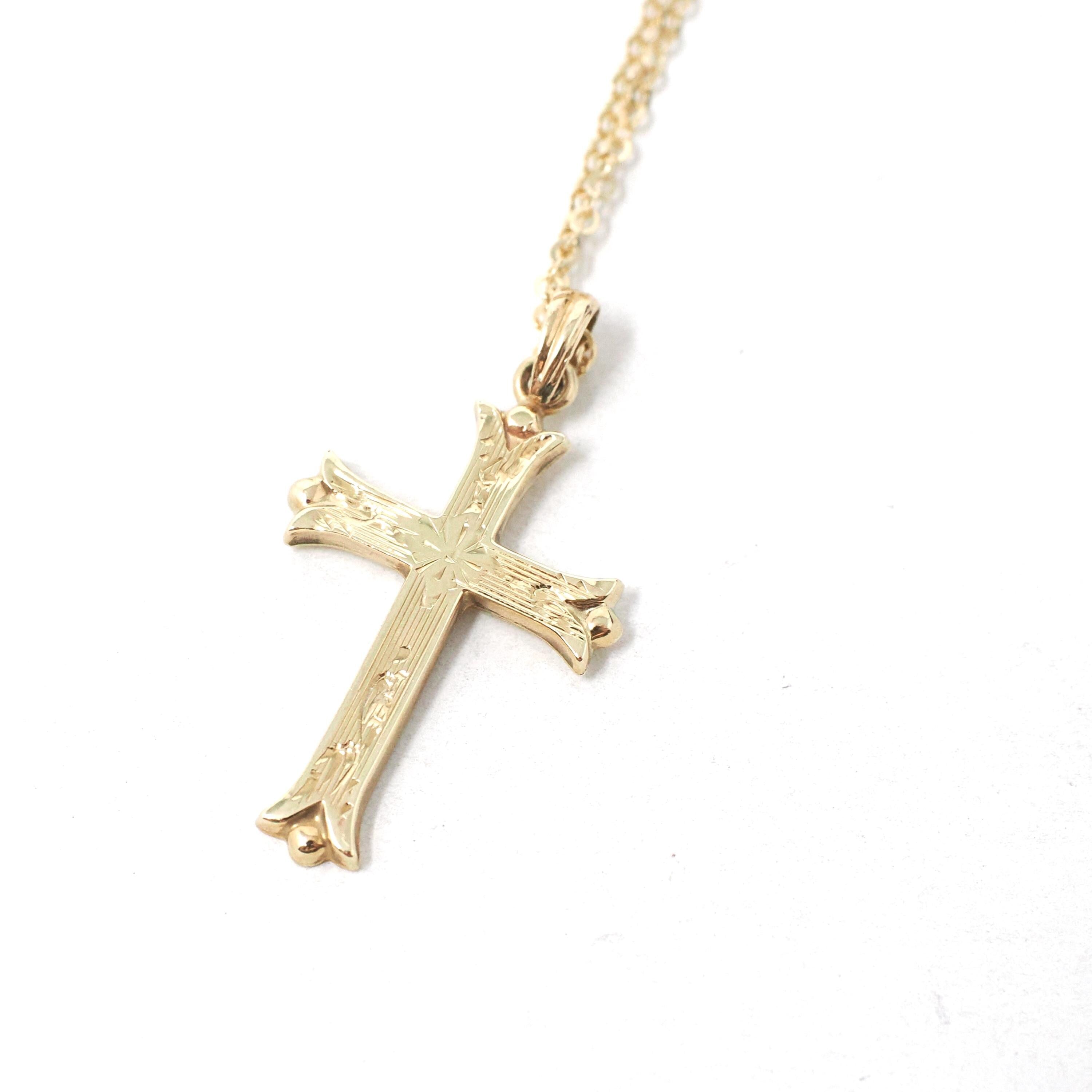 キルギス族　ヴィンテージネックレス　推定1890〜1910s Vintage Cross Pendant - Mid Century 10k Yellow Gold Floral Etching