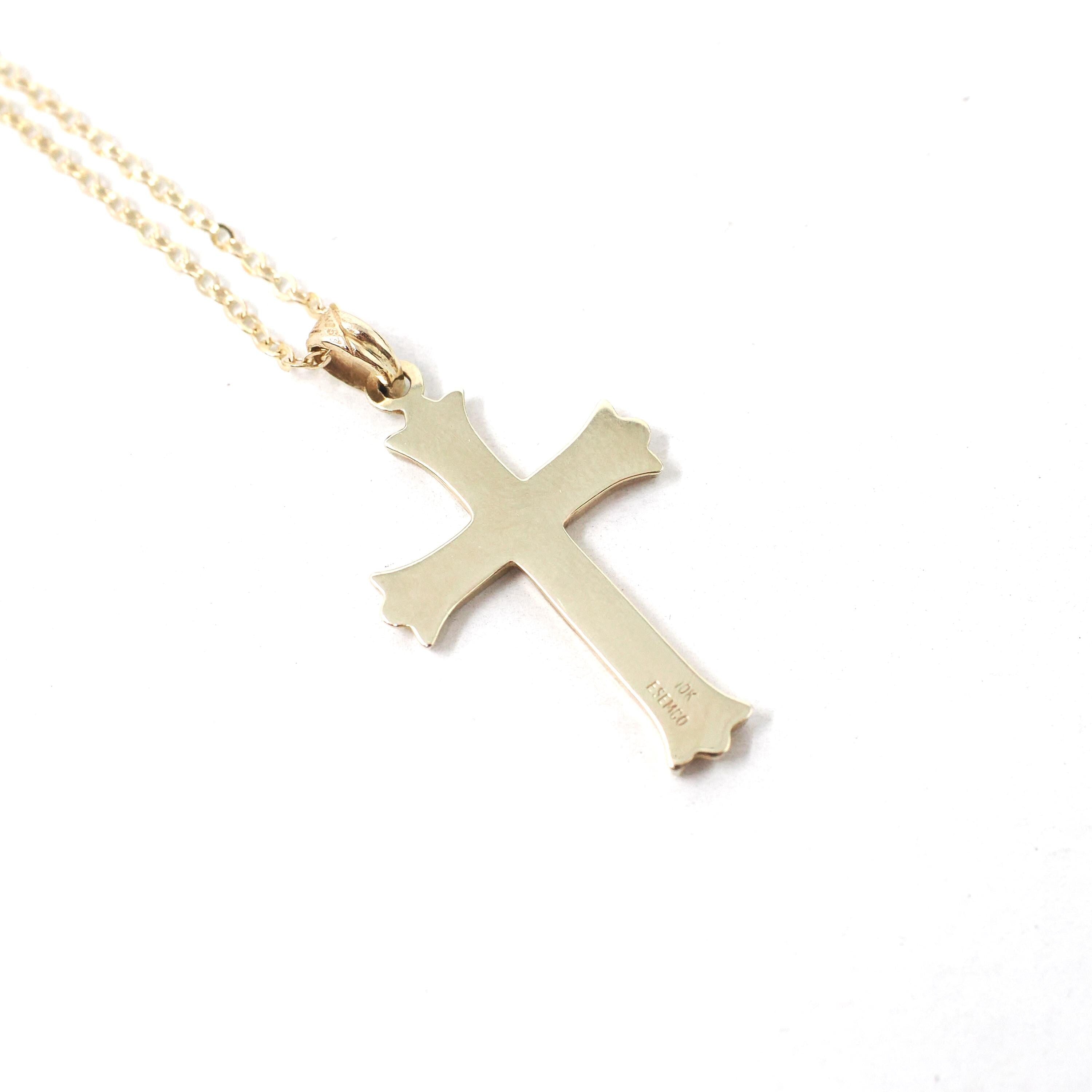 Vintage Cross Pendant - Mid Century 10k Yellow Gold Floral Etching