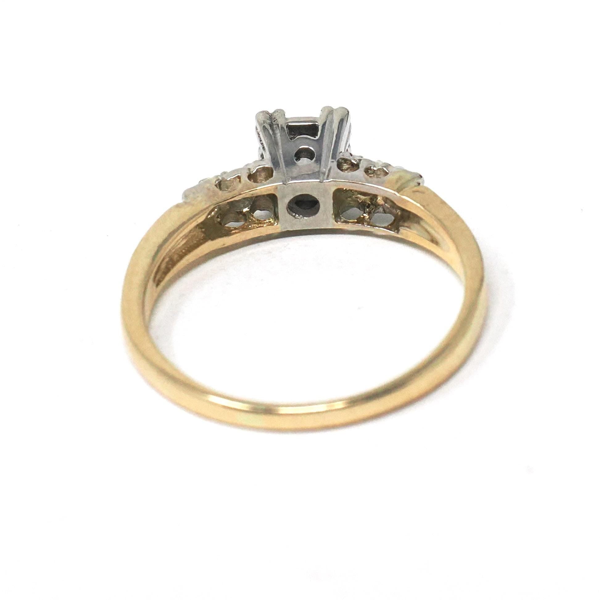 Vintage Engagement Ring - Mid Century 14k Yellow & White Gold Natural Diamond Illusion - Circa 1950s Size 6 1/4 Fine Two Tone Bridal Jewelry