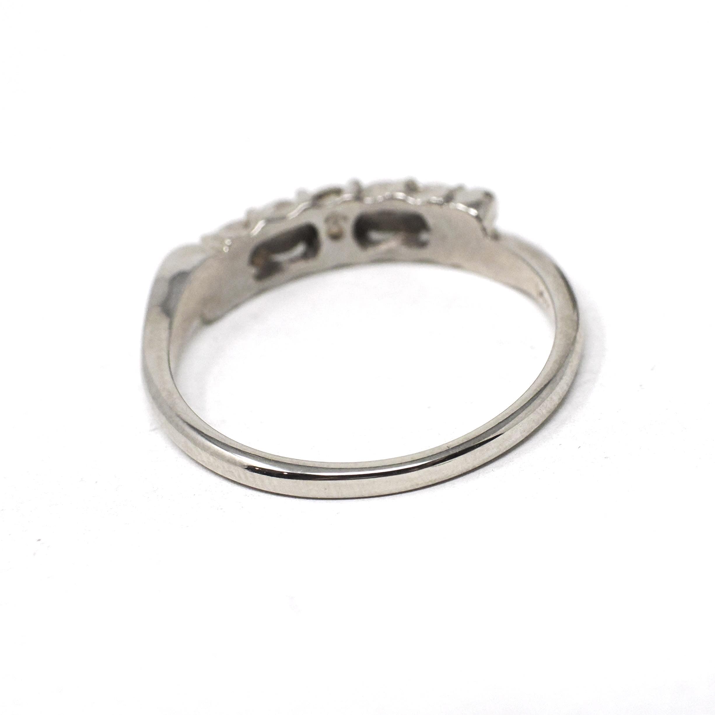 Diamond Wedding Band - Vintage 14k White Gold Natural .03 CTW Ring - Mid Century Circa 1950s Era Size 6 1/2 Stacking Fine Bridal Jewelry