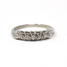 Diamond Wedding Band - Vintage 14k White Gold Natural .03 CTW Ring - Mid Century Circa 1950s Era Size 6 1/2 Stacking Fine Bridal Jewelry