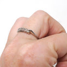 Diamond Wedding Band - Vintage 14k White Gold Natural .03 CTW Ring - Mid Century Circa 1950s Era Size 6 1/2 Stacking Fine Bridal Jewelry