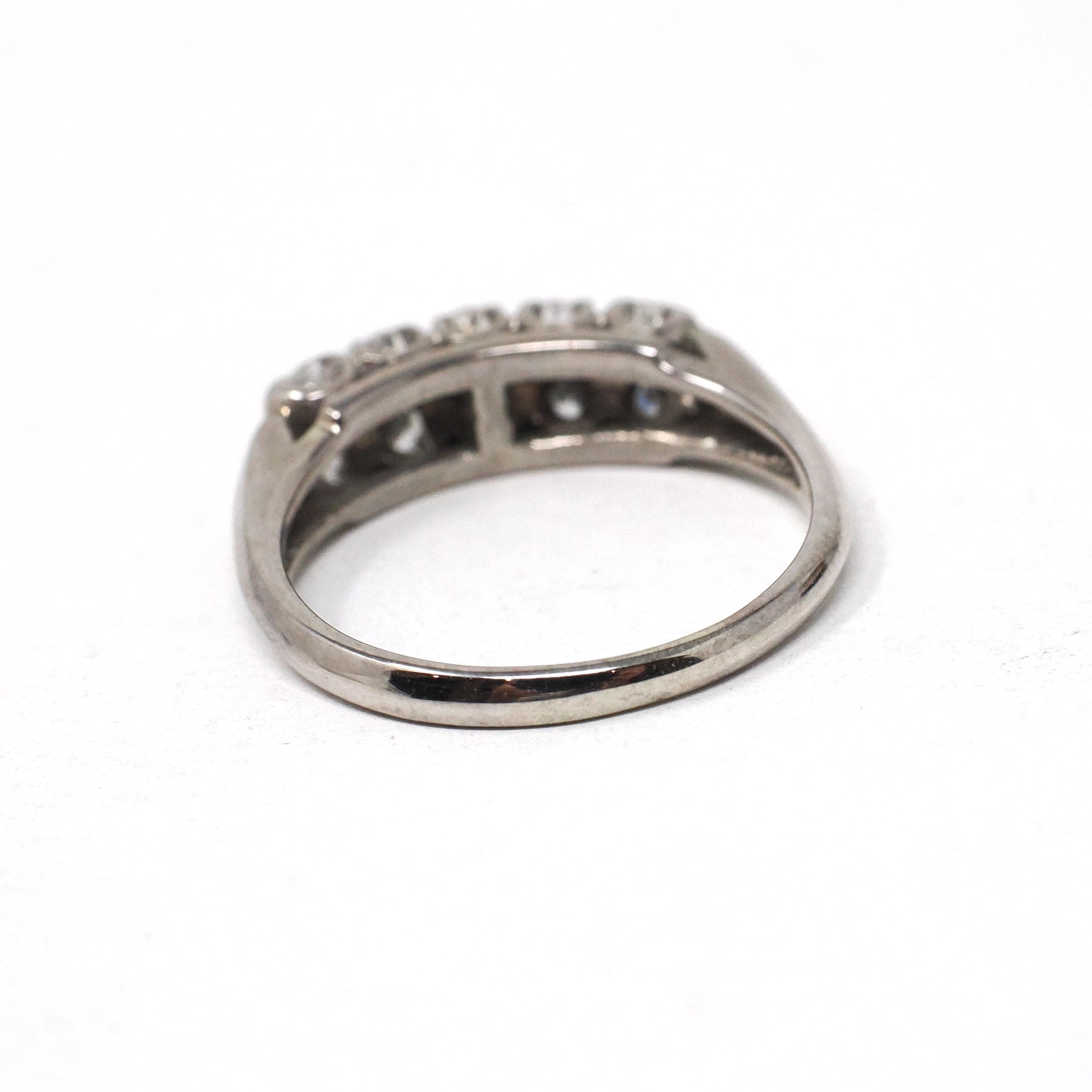 Mid Century Ring - Vintage 14k White Gold .40 CTW Diamond Two Row Wedding Band - Circa 1950s Size 6 1/2 Fine Stacking Bridal Jewelry