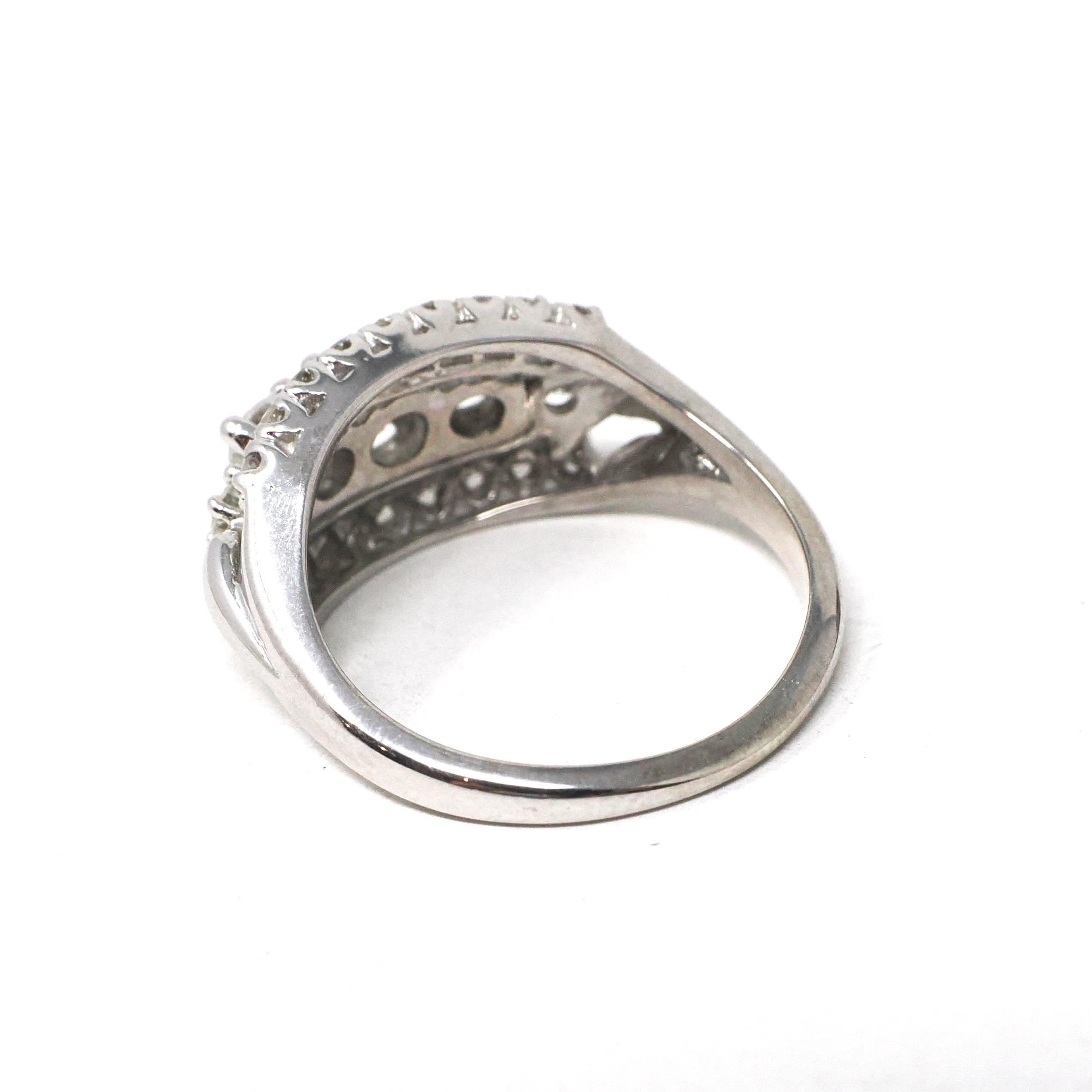 Graduated Diamond Ring - Modern Era 14k White Gold 1.05 CTW Natural Round Brilliant Cut Band - Estate Size 6 1/4 Fine Anniversary Jewelry