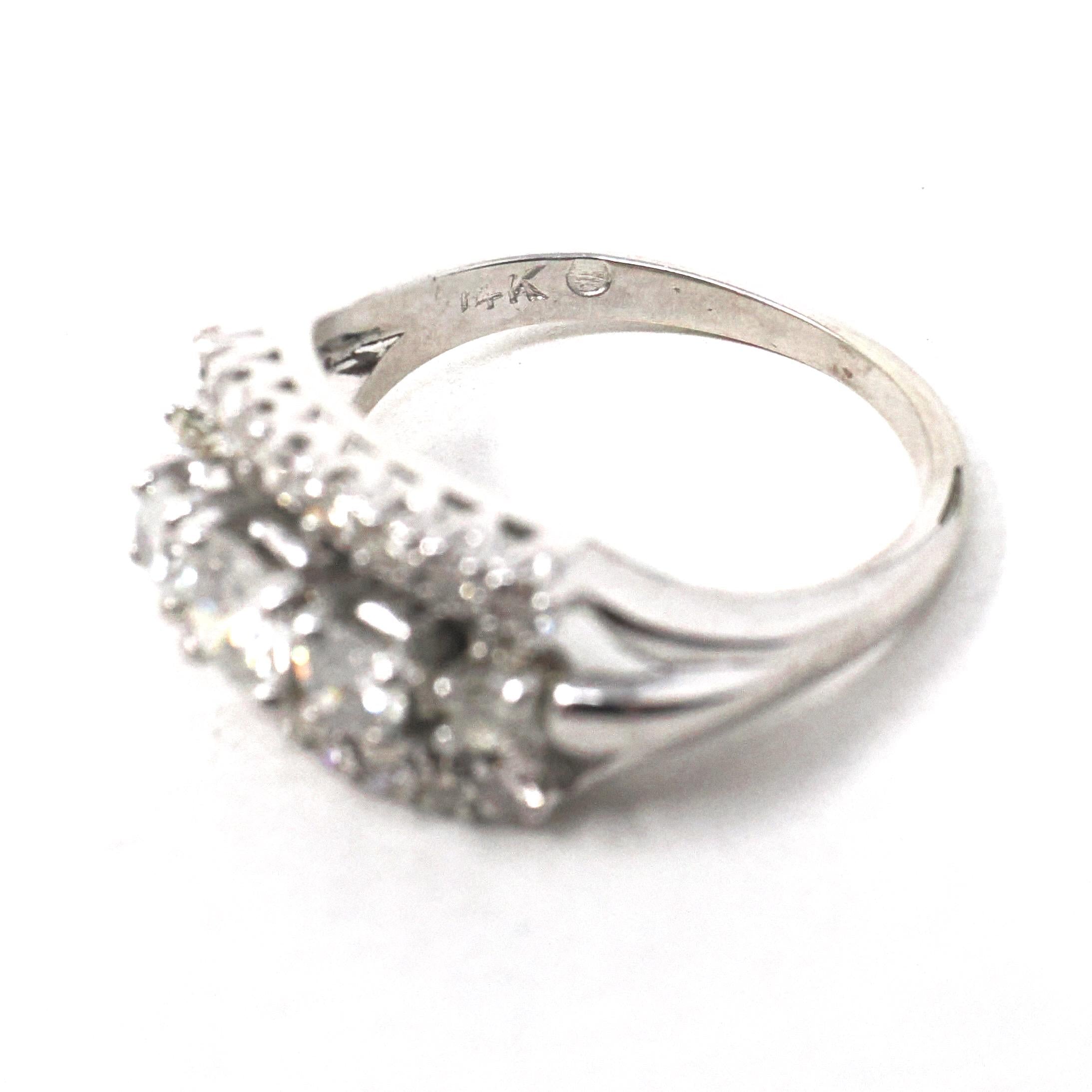 Graduated Diamond Ring - Modern Era 14k White Gold 1.05 CTW Natural Round Brilliant Cut Band - Estate Size 6 1/4 Fine Anniversary Jewelry