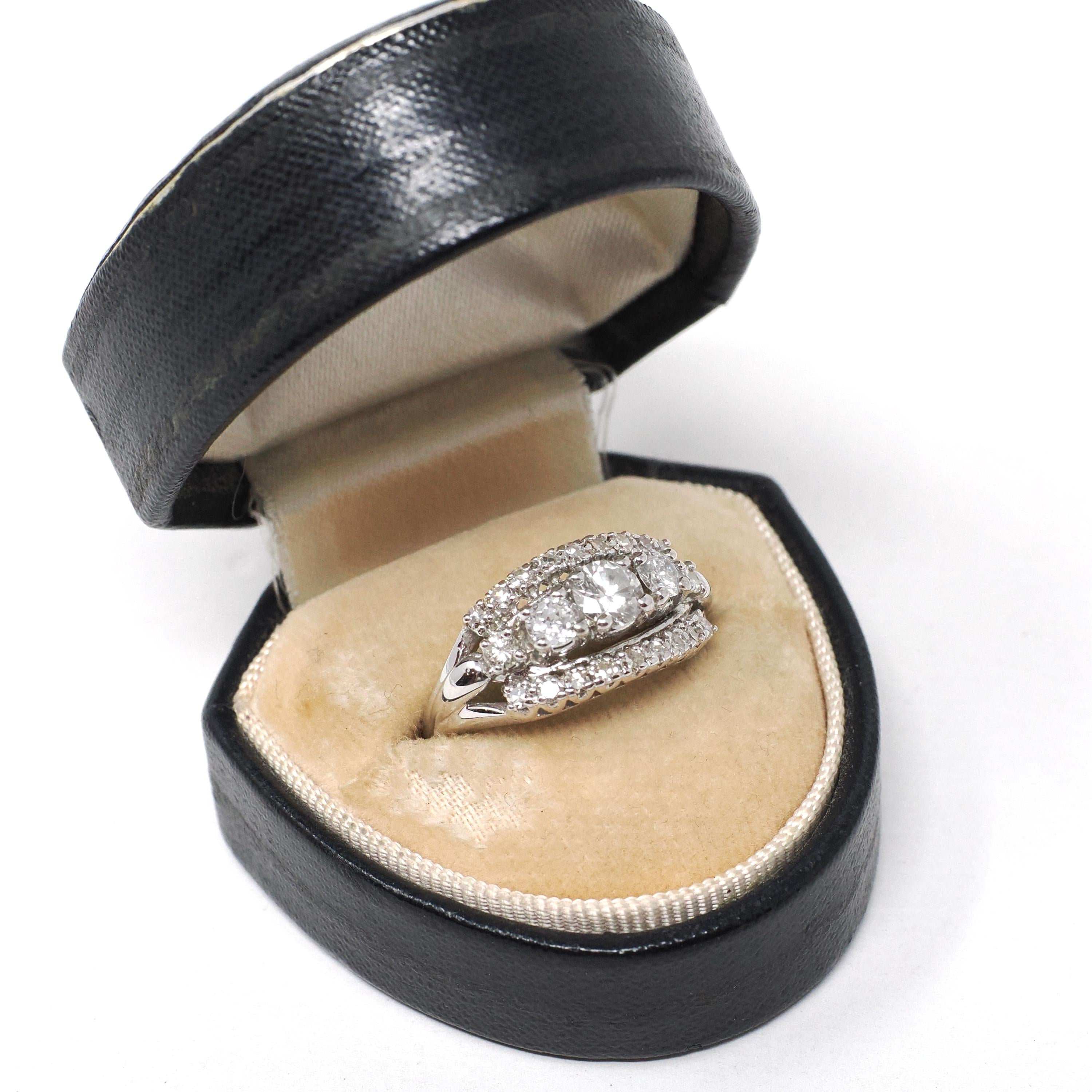 Graduated Diamond Ring - Modern Era 14k White Gold 1.05 CTW Natural Round Brilliant Cut Band - Estate Size 6 1/4 Fine Anniversary Jewelry