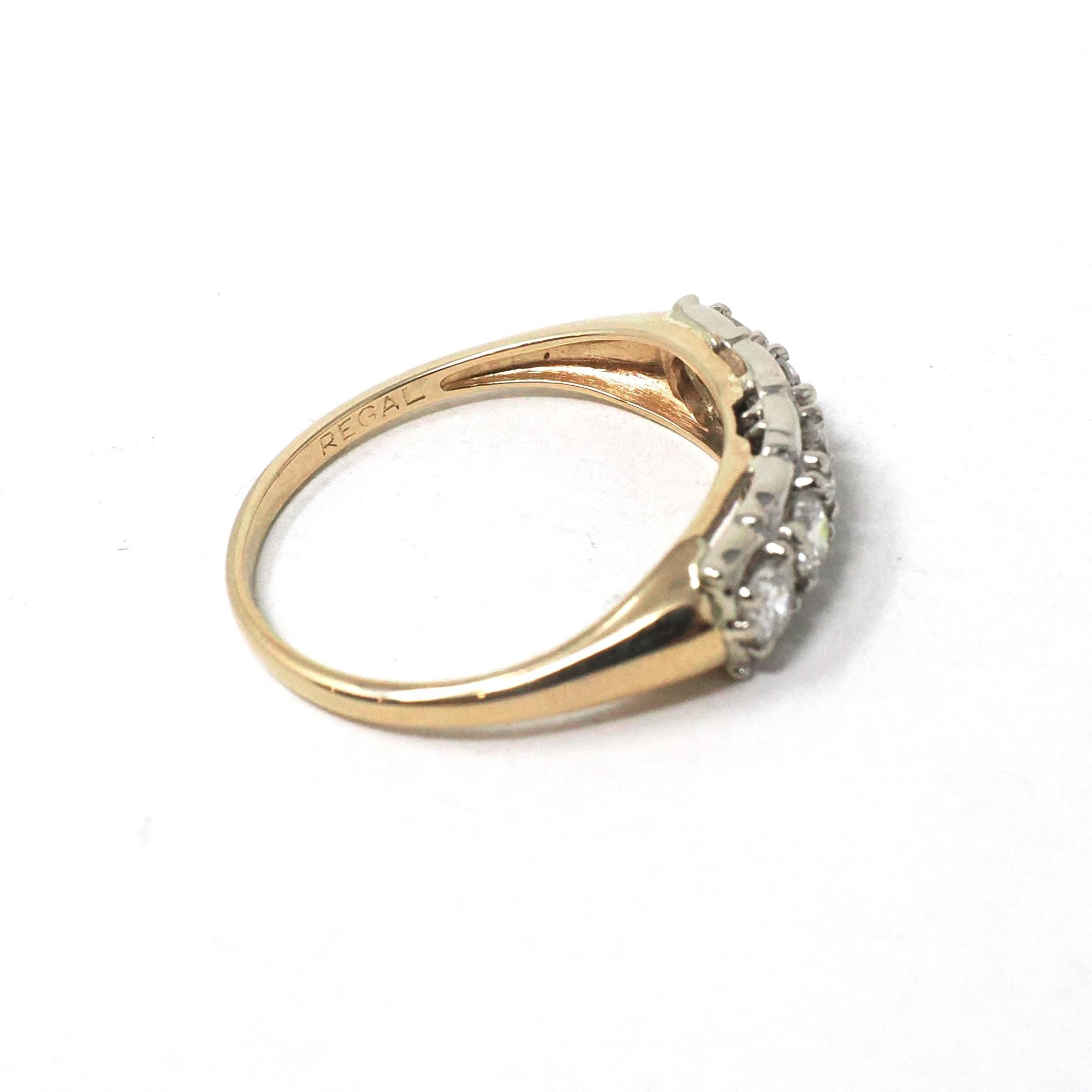 Vintage Wedding Ring - Mid Century 14k Yellow & White Gold Natural .50 CTW Diamond Band - Circa 1950s Size 7 Two Tone Fine Bridal Jewelry