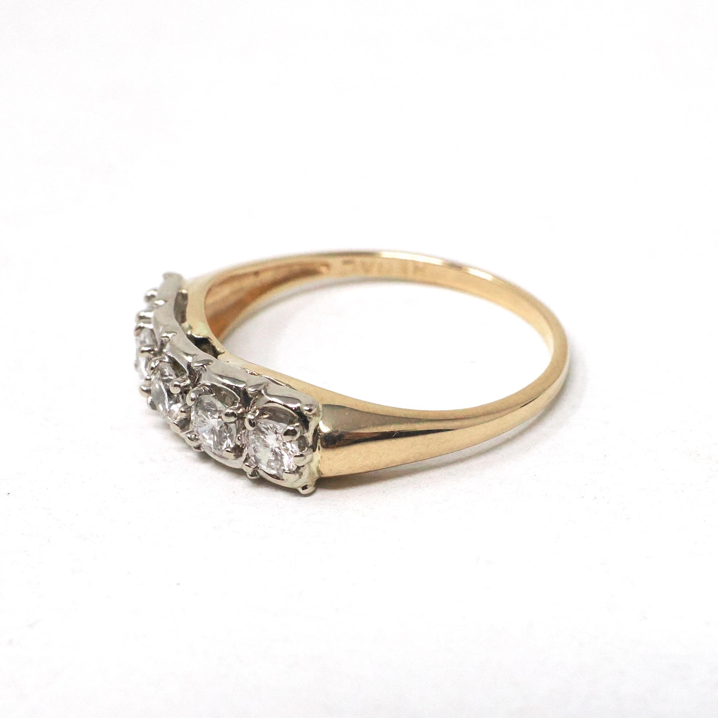 Vintage Wedding Ring - Mid Century 14k Yellow & White Gold Natural .50 CTW Diamond Band - Circa 1950s Size 7 Two Tone Fine Bridal Jewelry