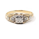 Vintage Engagement Ring - Mid Century 14k Yellow & White Gold .07 CTW Natural Diamonds - Circa 1940s Size 5.75 Two Tone Fine Bridal Jewelry