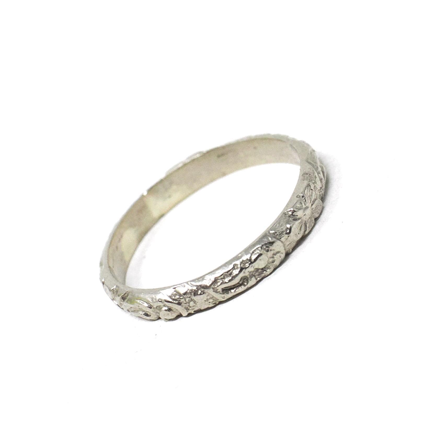 Vintage Baby Band - Art Deco 10k White Gold Nature Floral Eternity Design Ring - Circa 1930s Era Size 1 Fine Midi Pinky Children's Jewelry