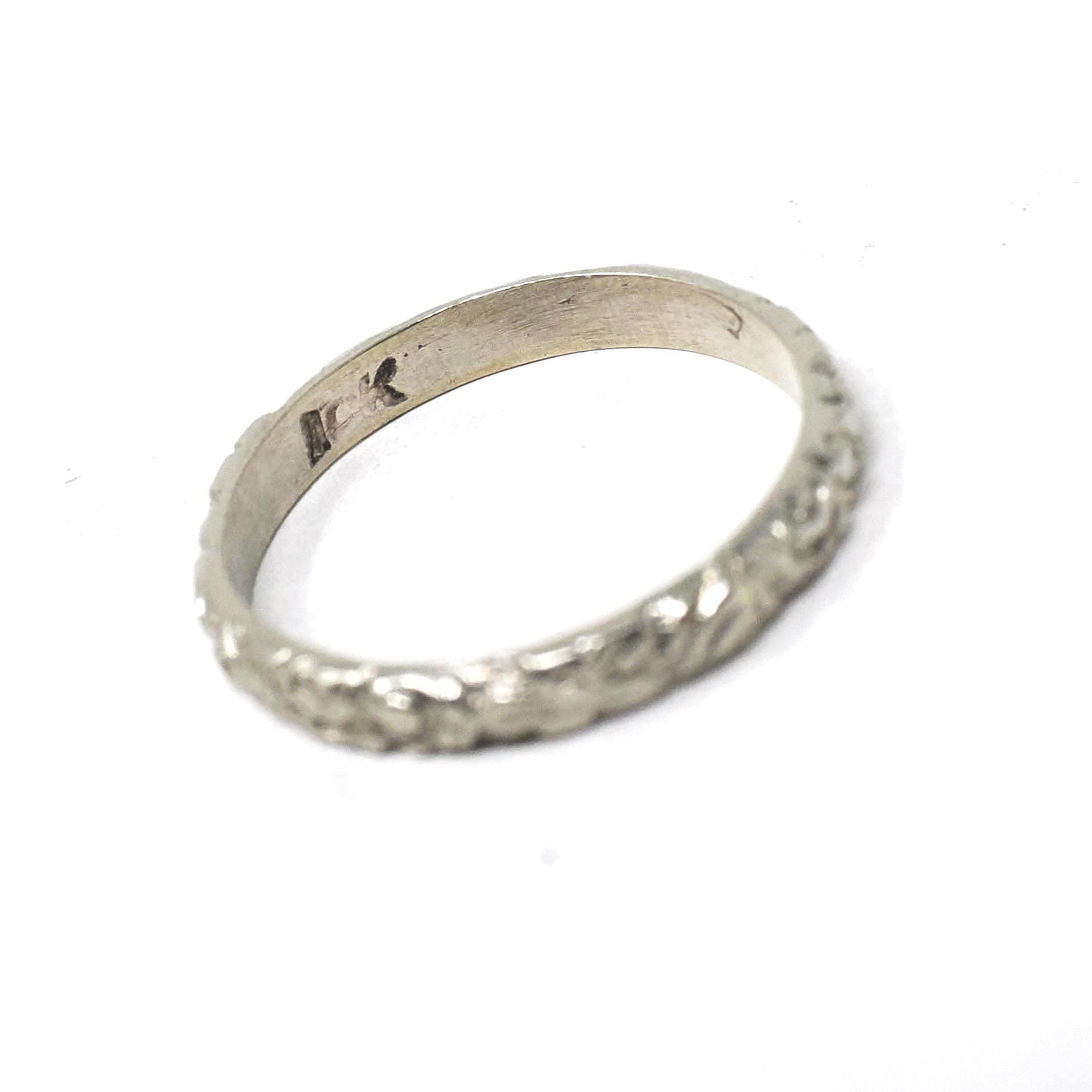 Vintage Baby Band - Art Deco 10k White Gold Nature Floral Eternity Design Ring - Circa 1930s Era Size 1 Fine Midi Pinky Children's Jewelry