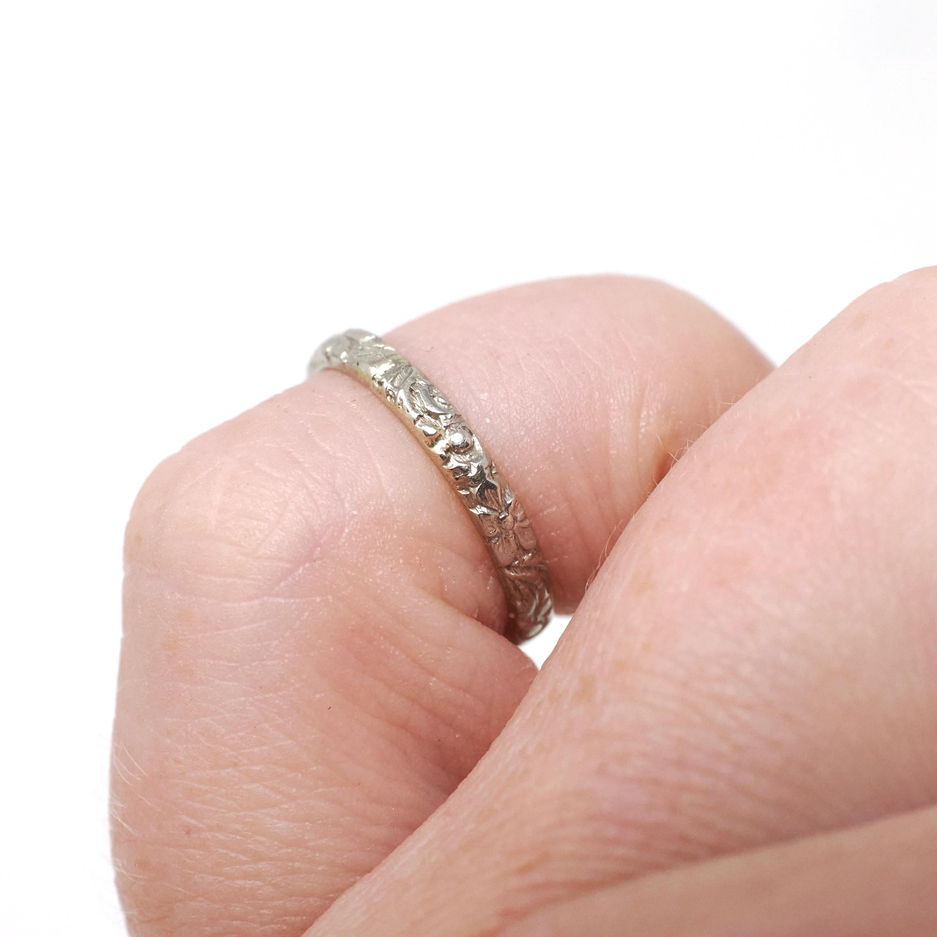 Vintage Baby Band - Art Deco 10k White Gold Nature Floral Eternity Design Ring - Circa 1930s Era Size 1 Fine Midi Pinky Children's Jewelry