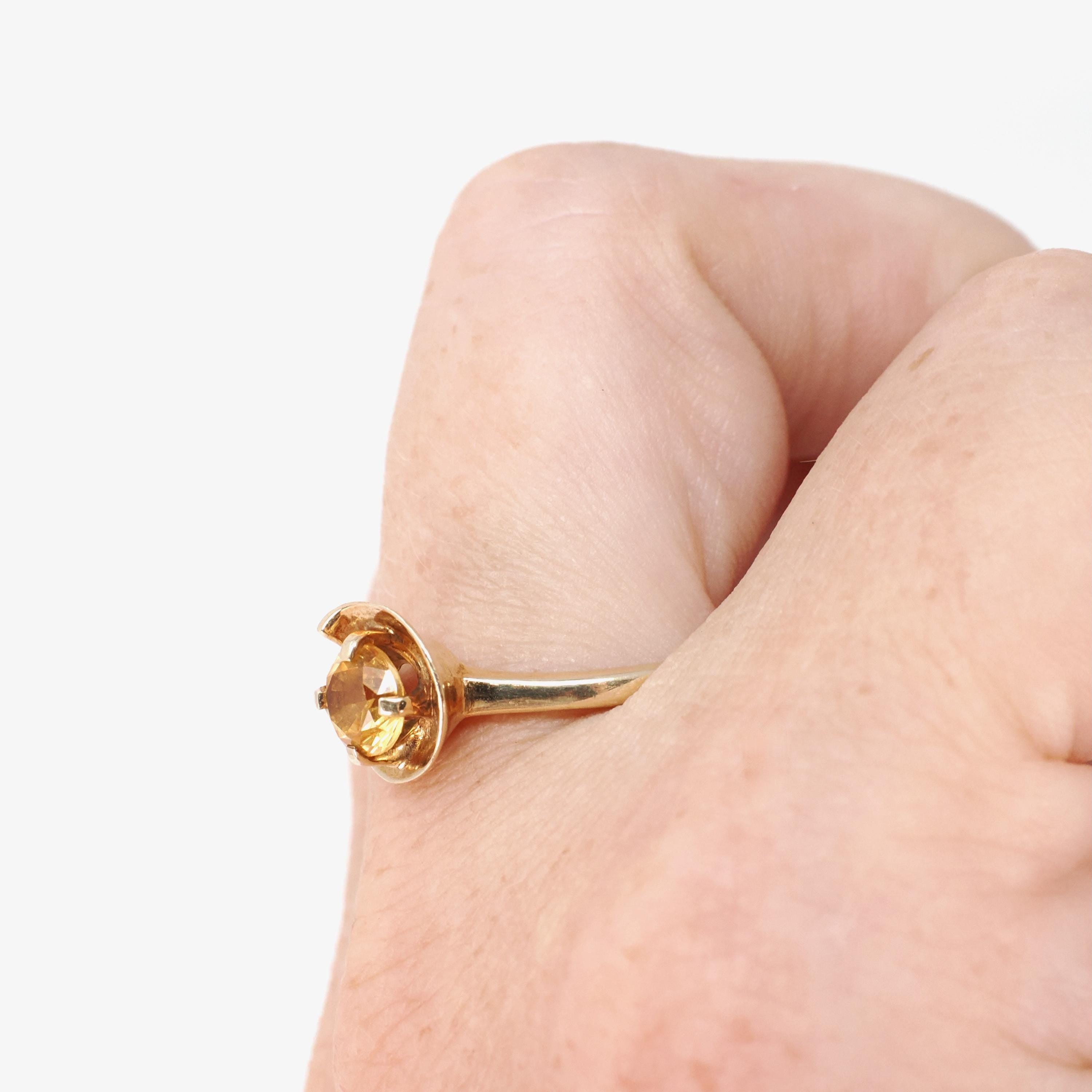 Created Yellow Sapphire Ring - Mid Century 10k Yellow Gold Round Faceted Stone - Vintage Circa 1940s Size 9 1/4 Solitaire Style Fine Jewelry