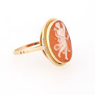Vintage Cameo Ring - Mid Century 18k Yellow Gold Carved Shell Twisted Rope Solitaire - Circa 1940s Size 6 1/4 Full Body Muse Fine Jewelry